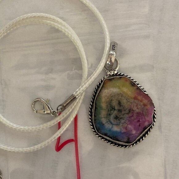 Solar Quartz Druzy With White Cord, A solar quartz druzy is a dyed slice of a st - Picture 3 of 3